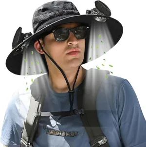 2025 Wide Brim Solar Fan Hats for Men Women - UPF 50  Hat with Solar Fans Built in- Removable & USB Charging Fan