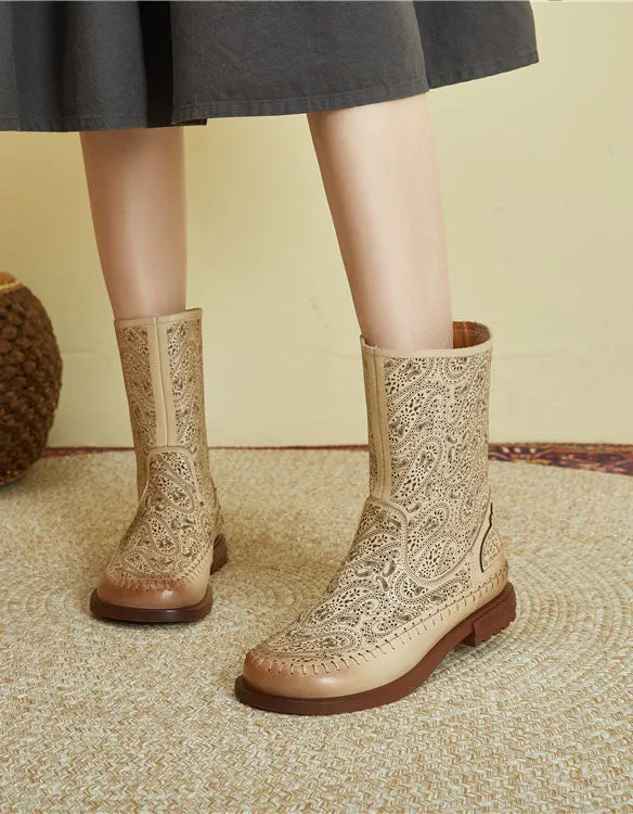 Autumn Handmade Carved Short Boots for Women