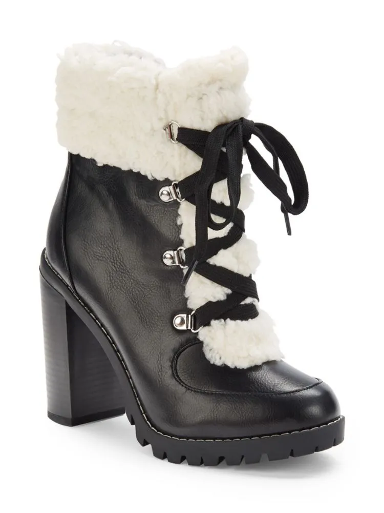 Bcbgeneration Block Heel Palli Faux Sheepskin Ankle Boots, Black