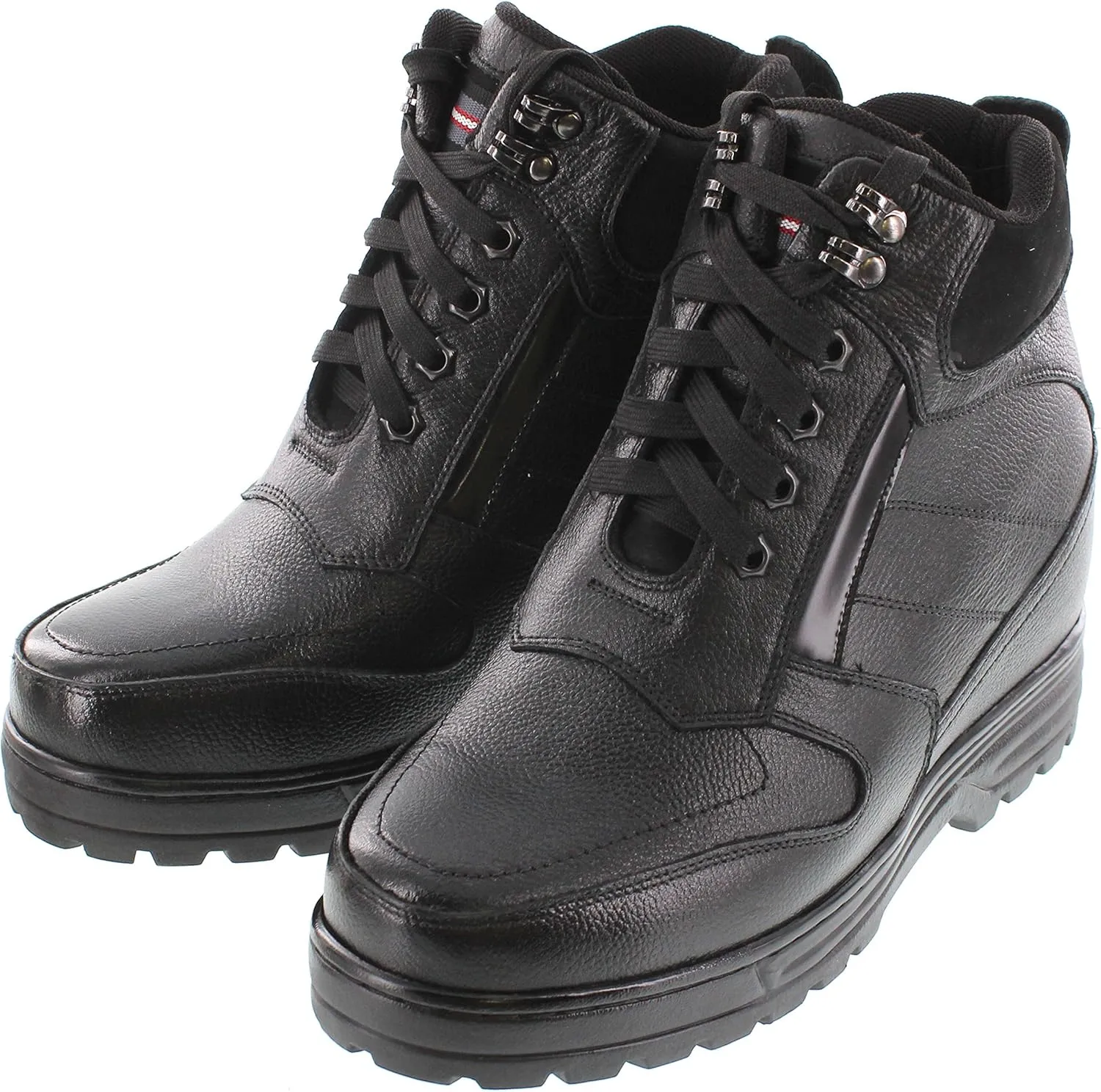 Calden Men's Invisible Height Increasing Elevator Shoes - Black Pebble Grain Leather Lace-up Ankle Boots with Extra Tall - 5.2 Inches Taller - K881805 - Size 10 D(M) US