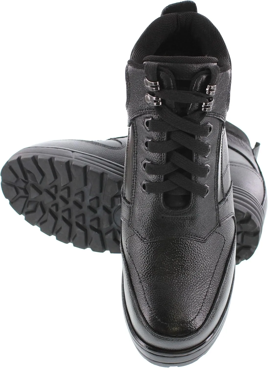 Calden Men's Invisible Height Increasing Elevator Shoes - Black Pebble Grain Leather Lace-up Ankle Boots with Extra Tall - 5.2 Inches Taller - K881805 - Size 10 D(M) US