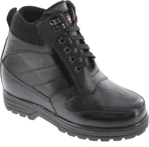 Calden Men's Invisible Height Increasing Elevator Shoes - Black Pebble Grain Leather Lace-up Ankle Boots with Extra Tall - 5.2 Inches Taller - K881805 - Size 10 D(M) US