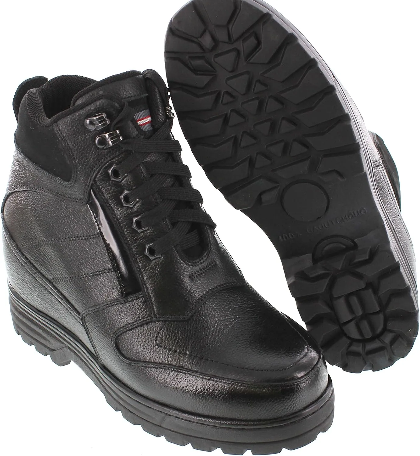 Calden Men's Invisible Height Increasing Elevator Shoes - Black Pebble Grain Leather Lace-up Ankle Boots with Extra Tall - 5.2 Inches Taller - K881805 - Size 10 D(M) US