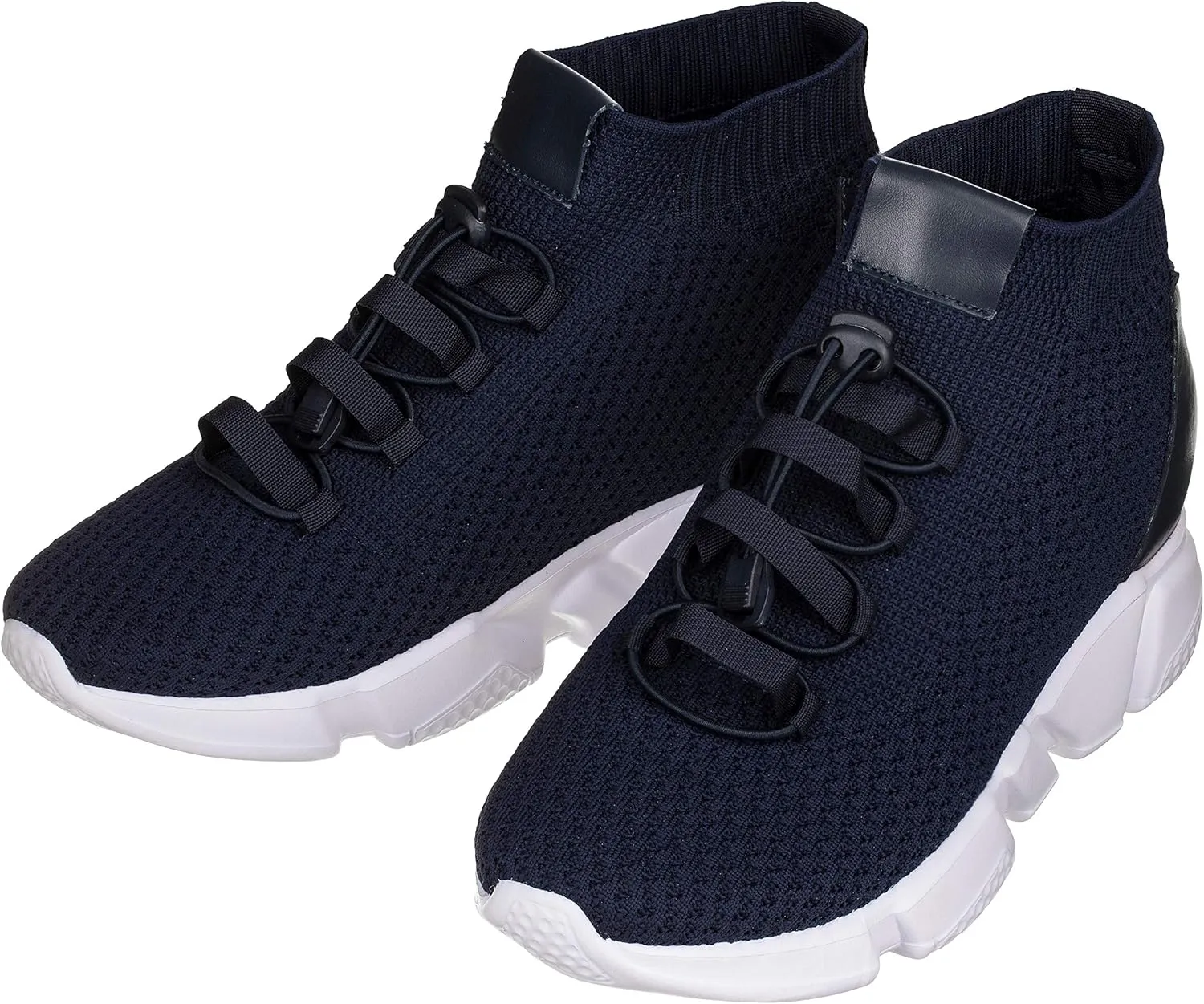 CALTO Men's Invisible Height Increasing Elevator Shoes - Dark Blue Kintted Ultra Lightweight Slip-on Sporty Trainer Sneakers - 3.2 Inches Taller - H1722 - Size 8 D(M) US