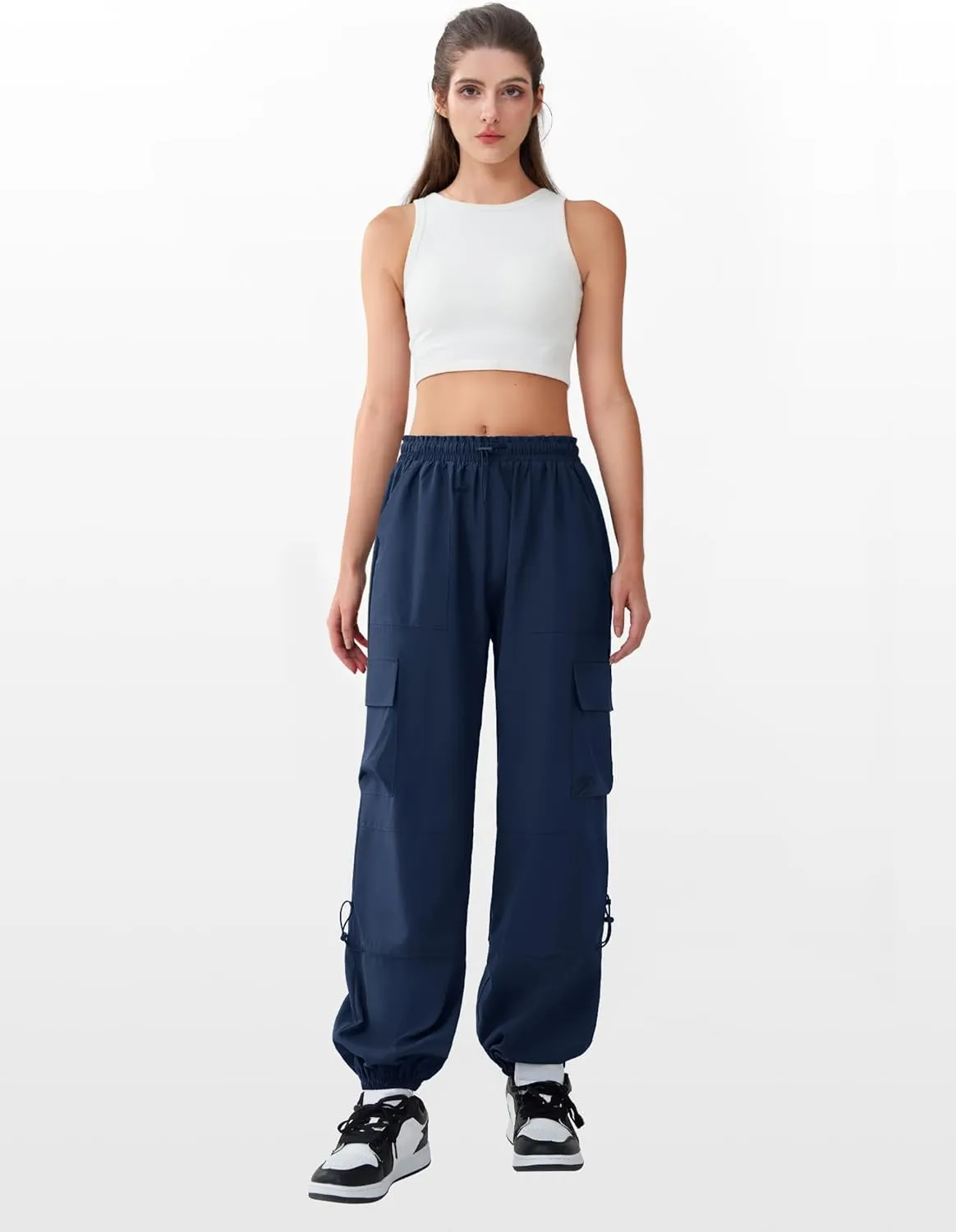 Cargo Pants Women High Waisted Parachute Pants with Pockets Quick Dry Lightweight Baggy Pants