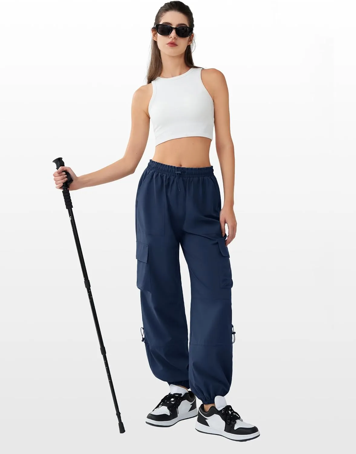 Cargo Pants Women High Waisted Parachute Pants with Pockets Quick Dry Lightweight Baggy Pants