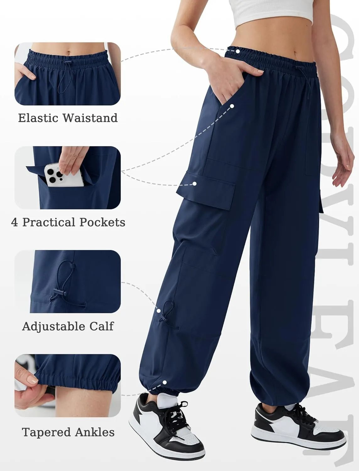 Cargo Pants Women High Waisted Parachute Pants with Pockets Quick Dry Lightweight Baggy Pants
