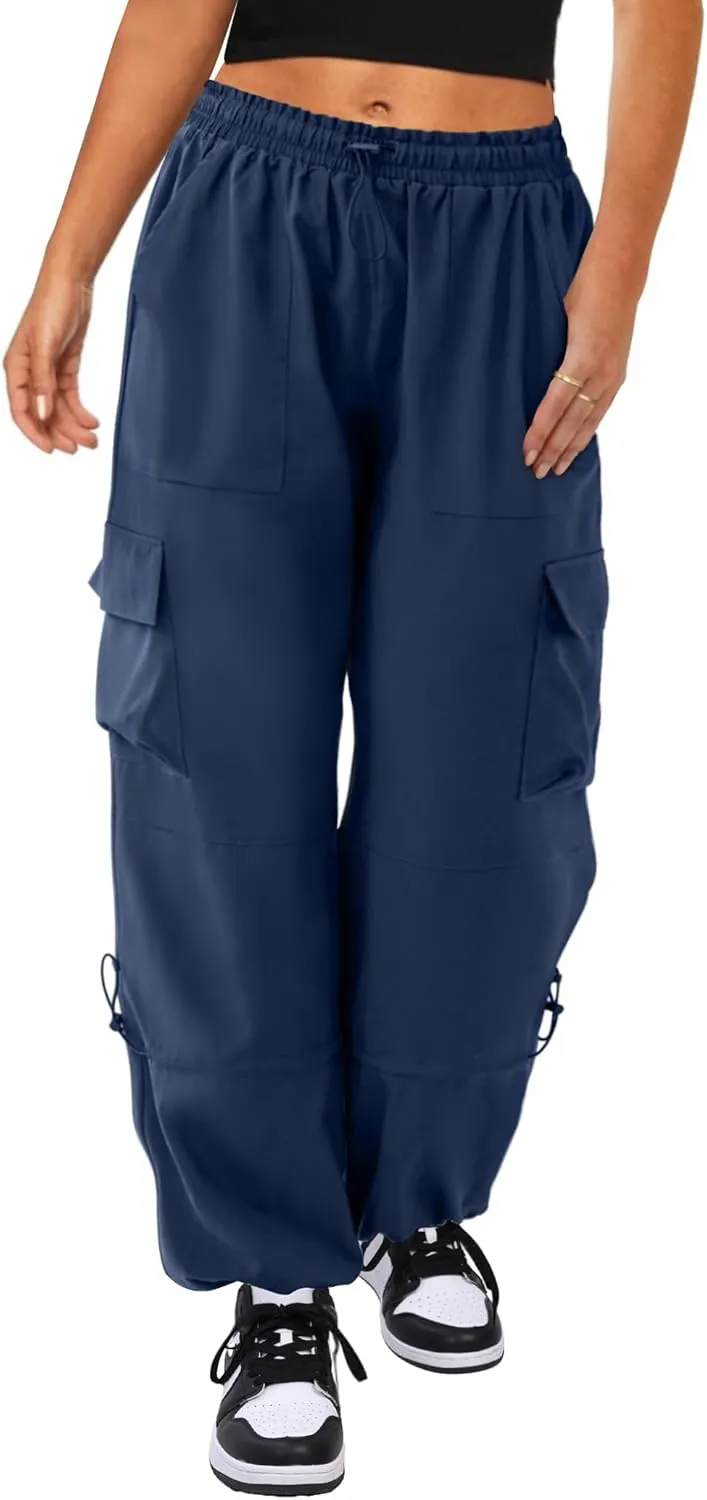 Cargo Pants Women High Waisted Parachute Pants with Pockets Quick Dry Lightweight Baggy Pants