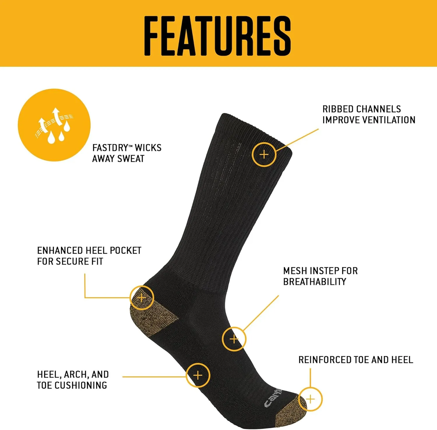 Carhartt Men's SC1156M Midweight Crew Sock 6-Pack