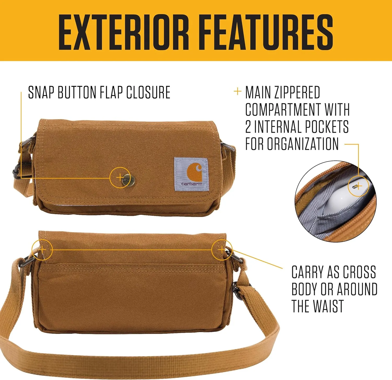 Carhartt Women's Horizontal Bag, Carries as a Crossbody, Clutch Or Waist Pack with Removable Strap