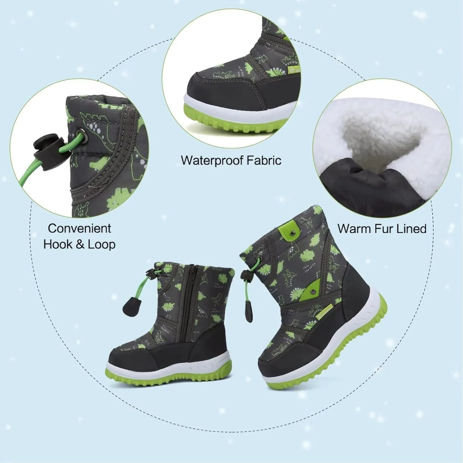 CIOR Winter Snow Boots for Boy and Girl Outdoor Waterproof with Fur Lined(Toddler/Little Kids)