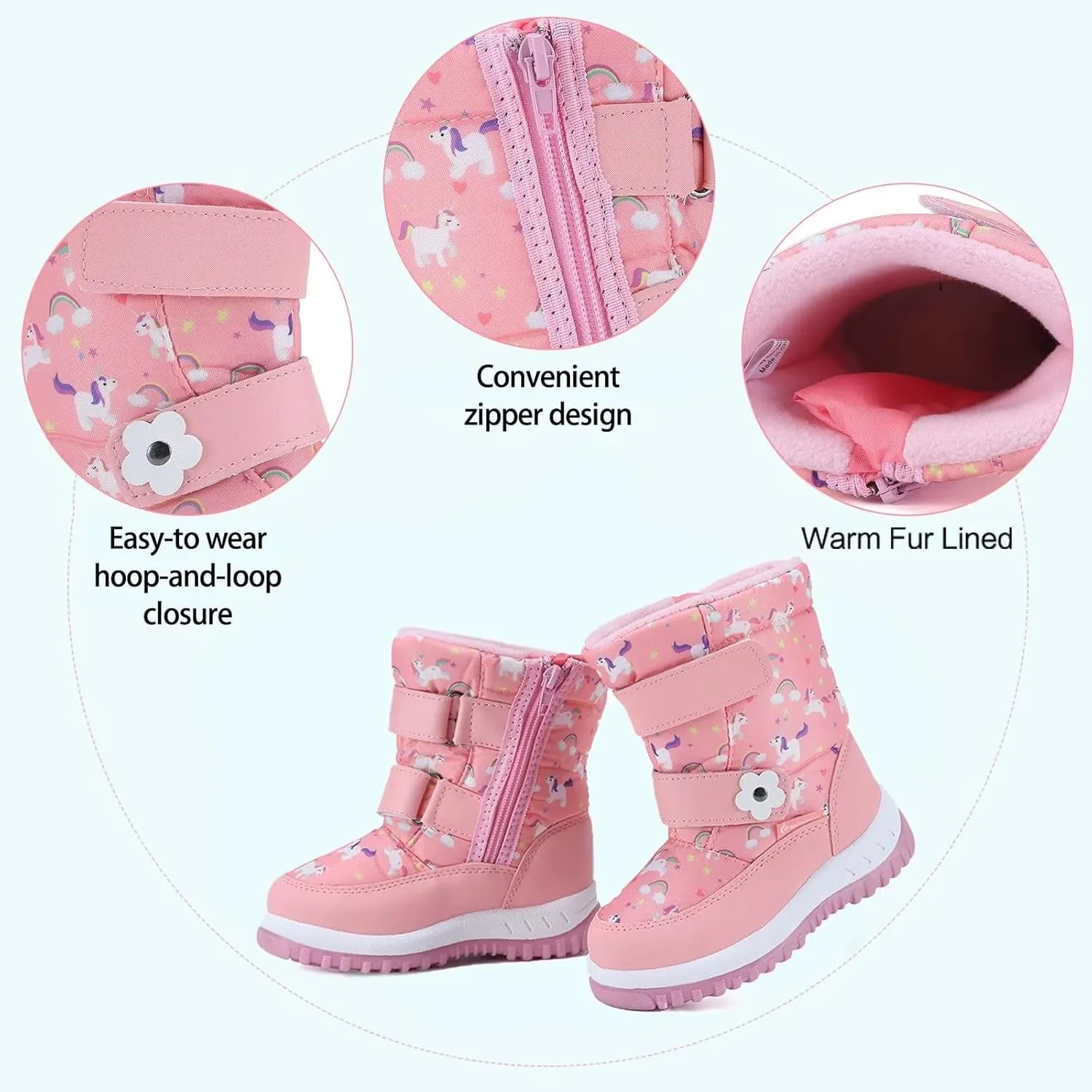 CIOR Winter Snow Boots for Boy and Girl Outdoor Waterproof with Fur Lined(Toddler/Little Kids)