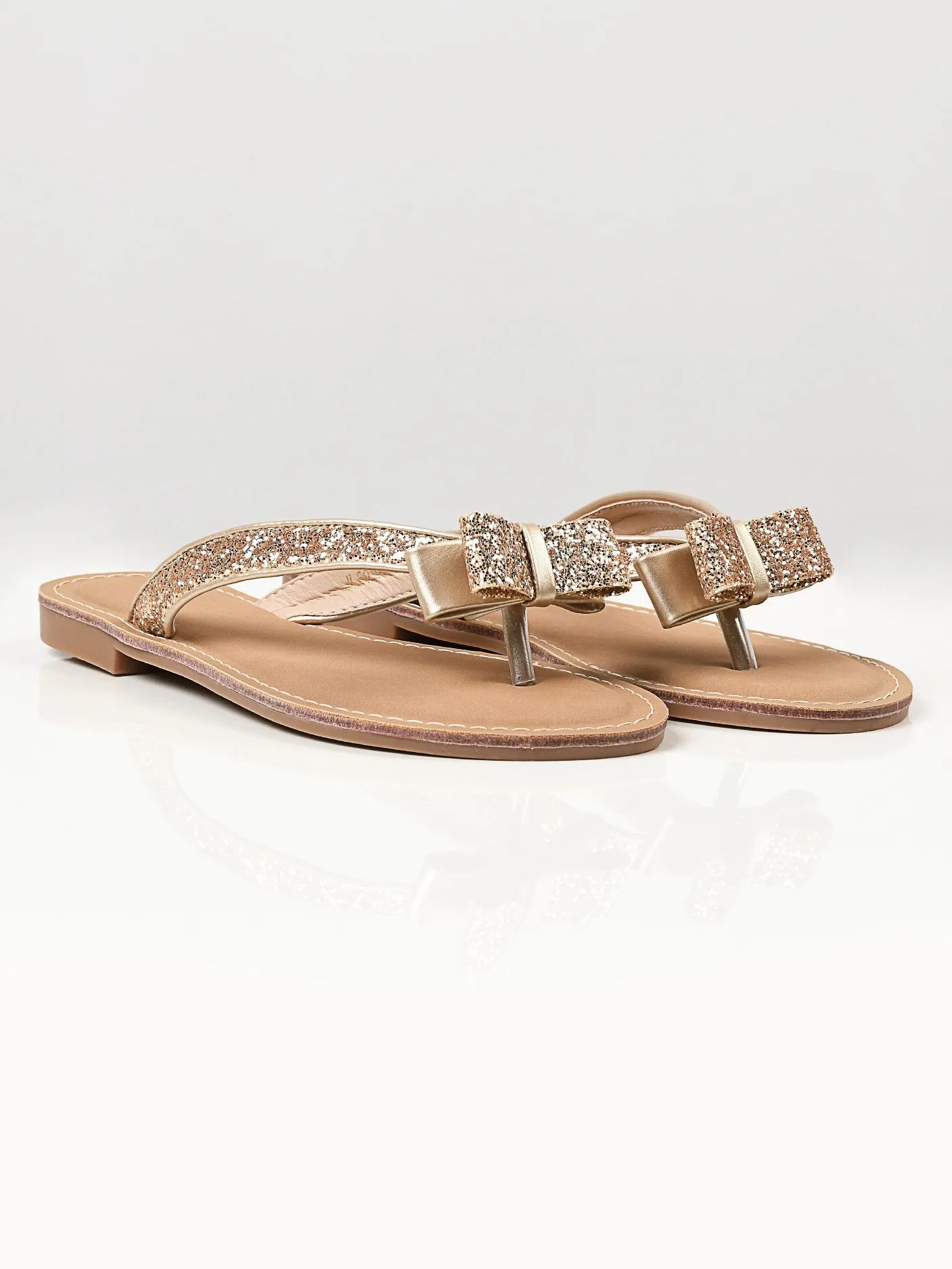 Glitter Bow Flip Flops - Gold