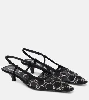 Gucci Embellished Slingback Demi Pumps, Black