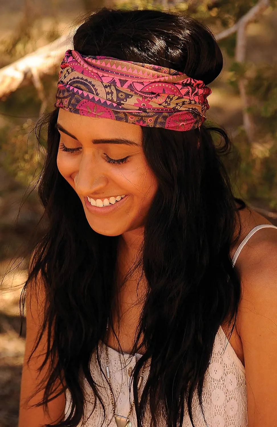Karma Bee Headband for Women - Wide - Fabric Headband and Stretchy Hair Scarf - Light Blue