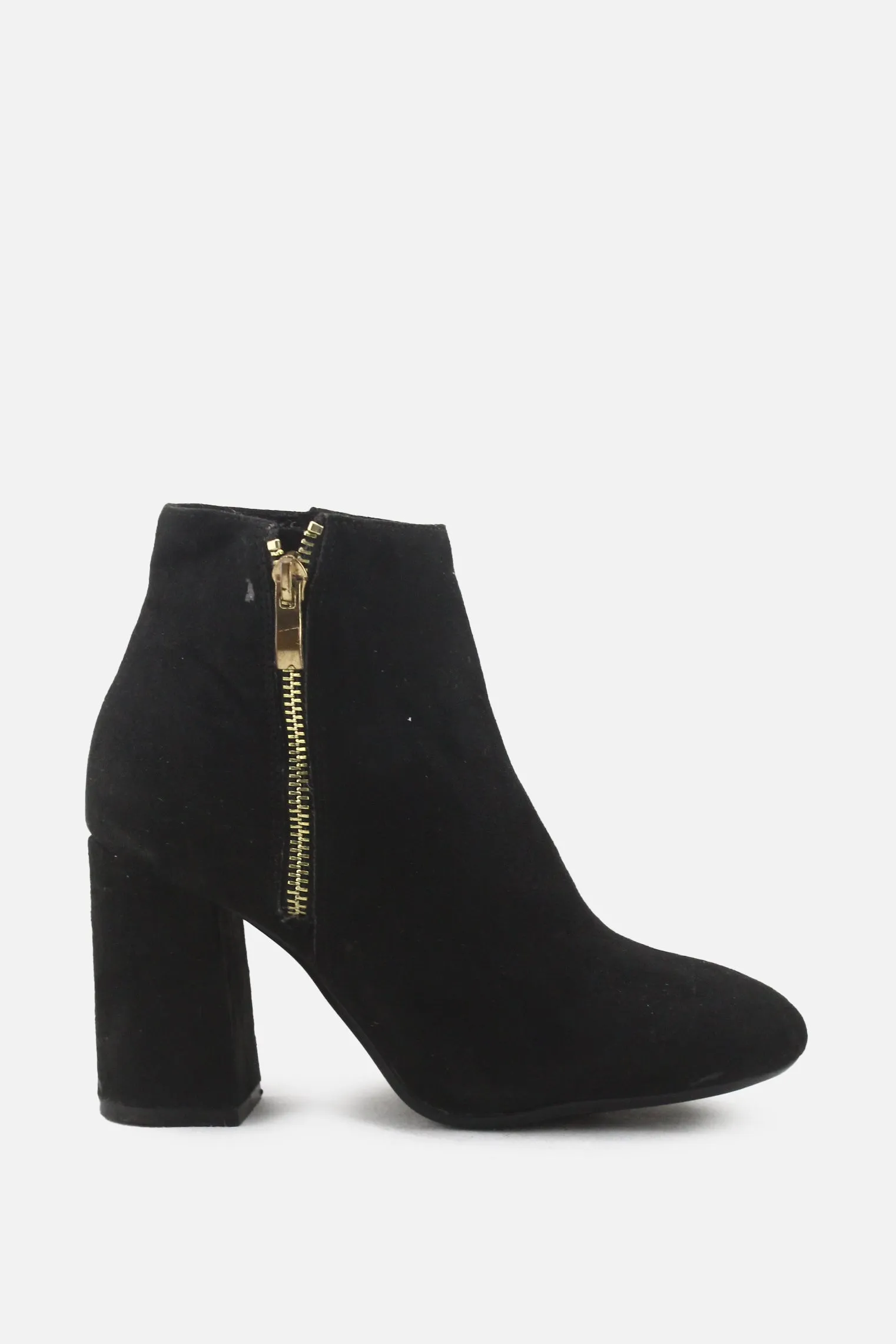 Pull & Bear Zipper Block Heels Ankle Boots | Suede