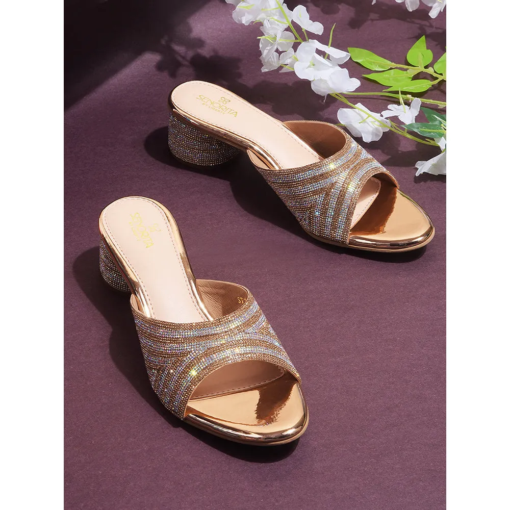 Senorita Golden Block Heels For Women STY-29 By Liberty
