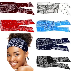 WILLBOND 6 Pieces Wide Headbands for Women, Adjustable Bandana Headband Tie, Knotted African Hairband, Yoga Elastic Non Slip Floral Hairbands for Running Hiking Cycling Workout(Paisley Patterns)