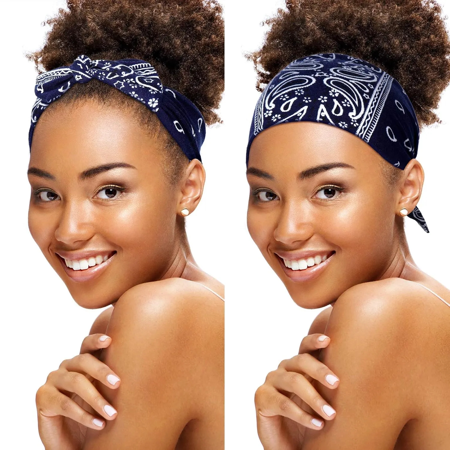 WILLBOND 6 Pieces Wide Headbands for Women, Adjustable Bandana Headband Tie, Knotted African Hairband, Yoga Elastic Non Slip Floral Hairbands for Running Hiking Cycling Workout(Paisley Patterns)