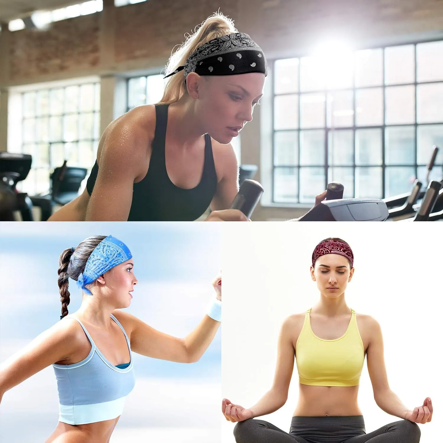WILLBOND 6 Pieces Wide Headbands for Women, Adjustable Bandana Headband Tie, Knotted African Hairband, Yoga Elastic Non Slip Floral Hairbands for Running Hiking Cycling Workout(Paisley Patterns)