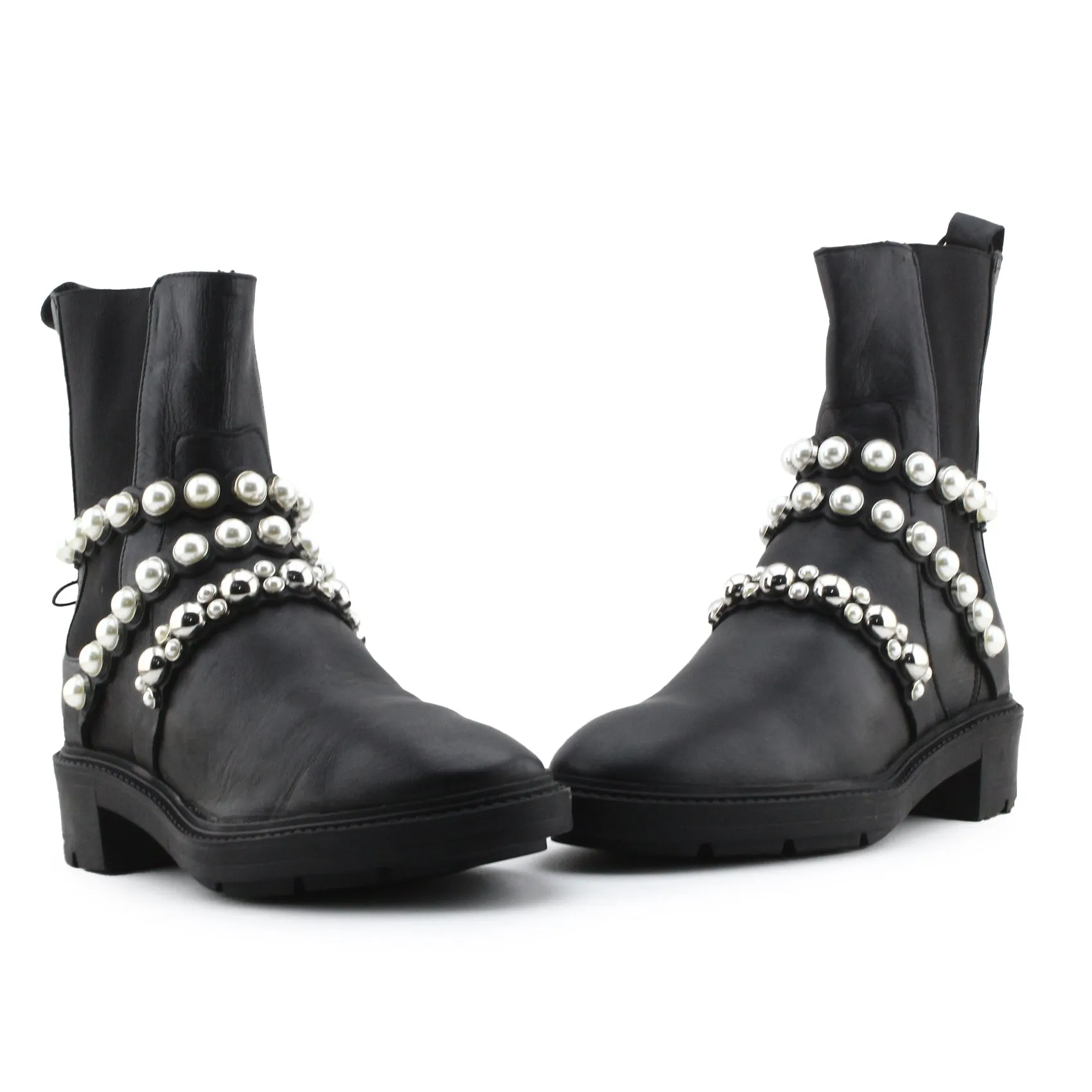 Zara Stretchable Pearl Strapped Ankle Boots | 100% Authentic Leather